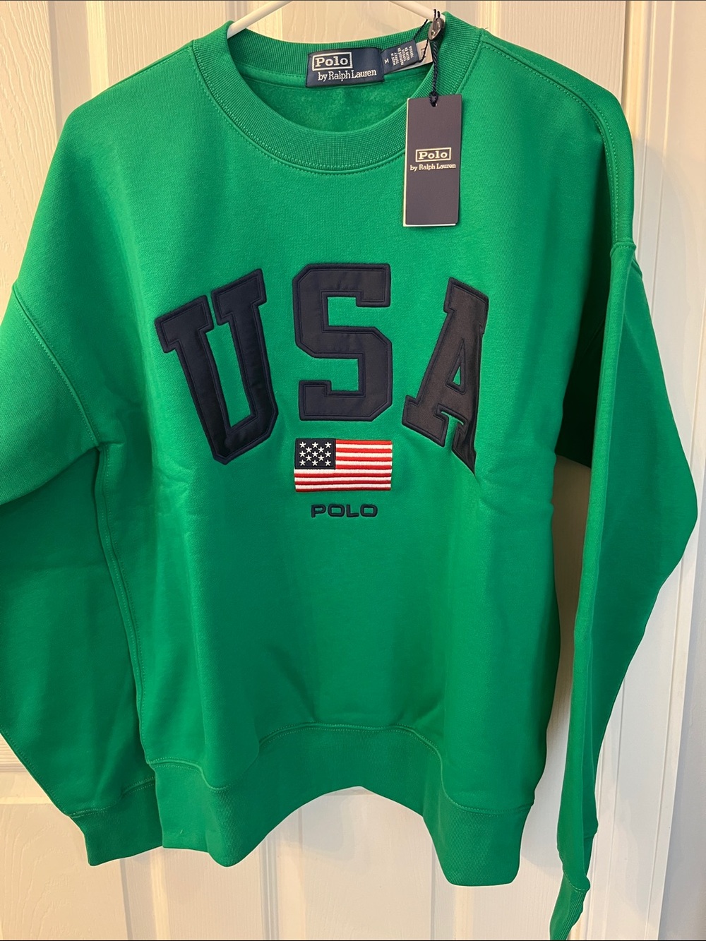 Polo by Ralph Lauren Green Crewneck Sweatshirt with Navy USA Appliqué
